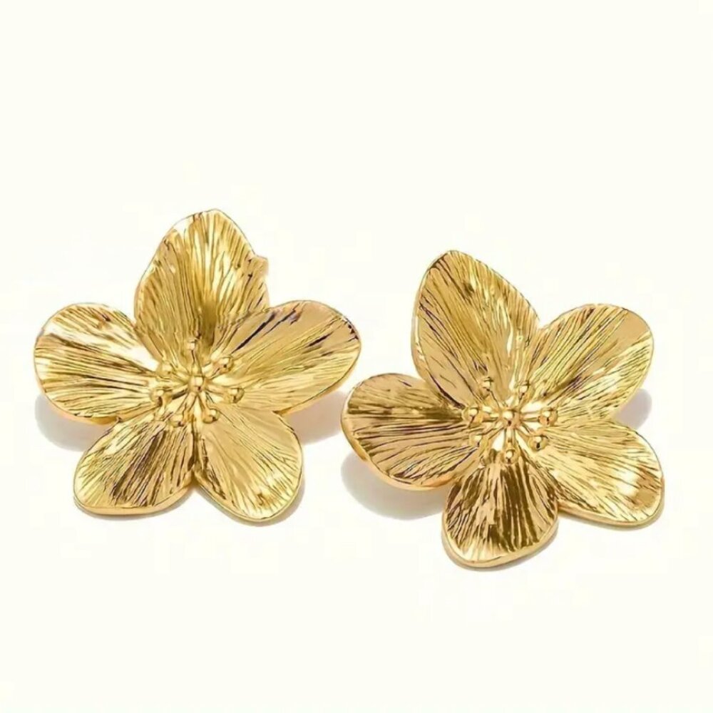 14K Gold Womens Flower Earrings Ladies 14 Karat 925 Silver Floral Style Jewelry - Picture 7 of 8